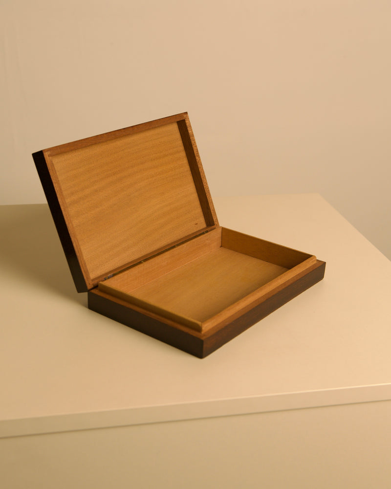 Large Rectangular Box, 1960s — interior view of wooden box open on table