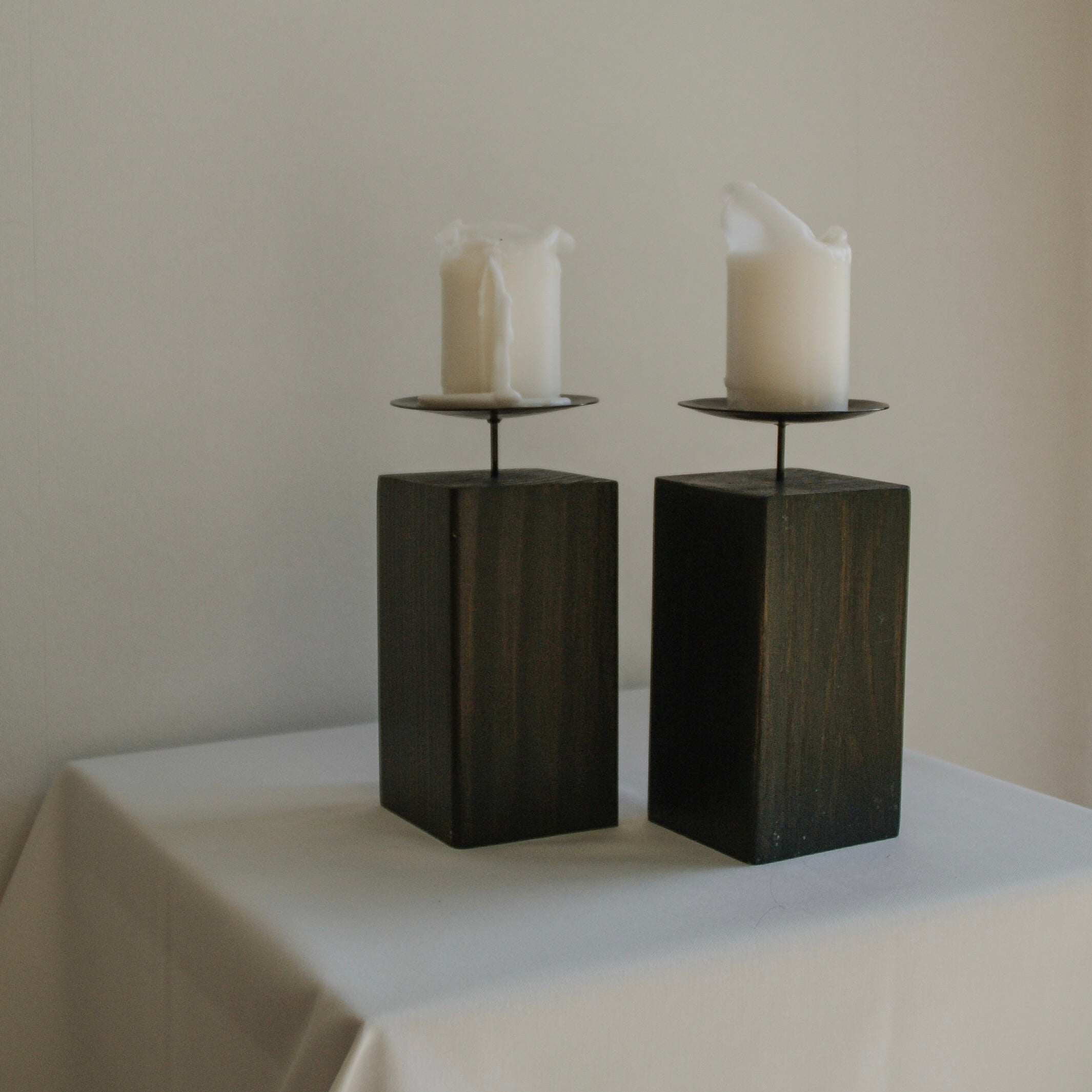 Pair of Wooden Candle Holders — detail view