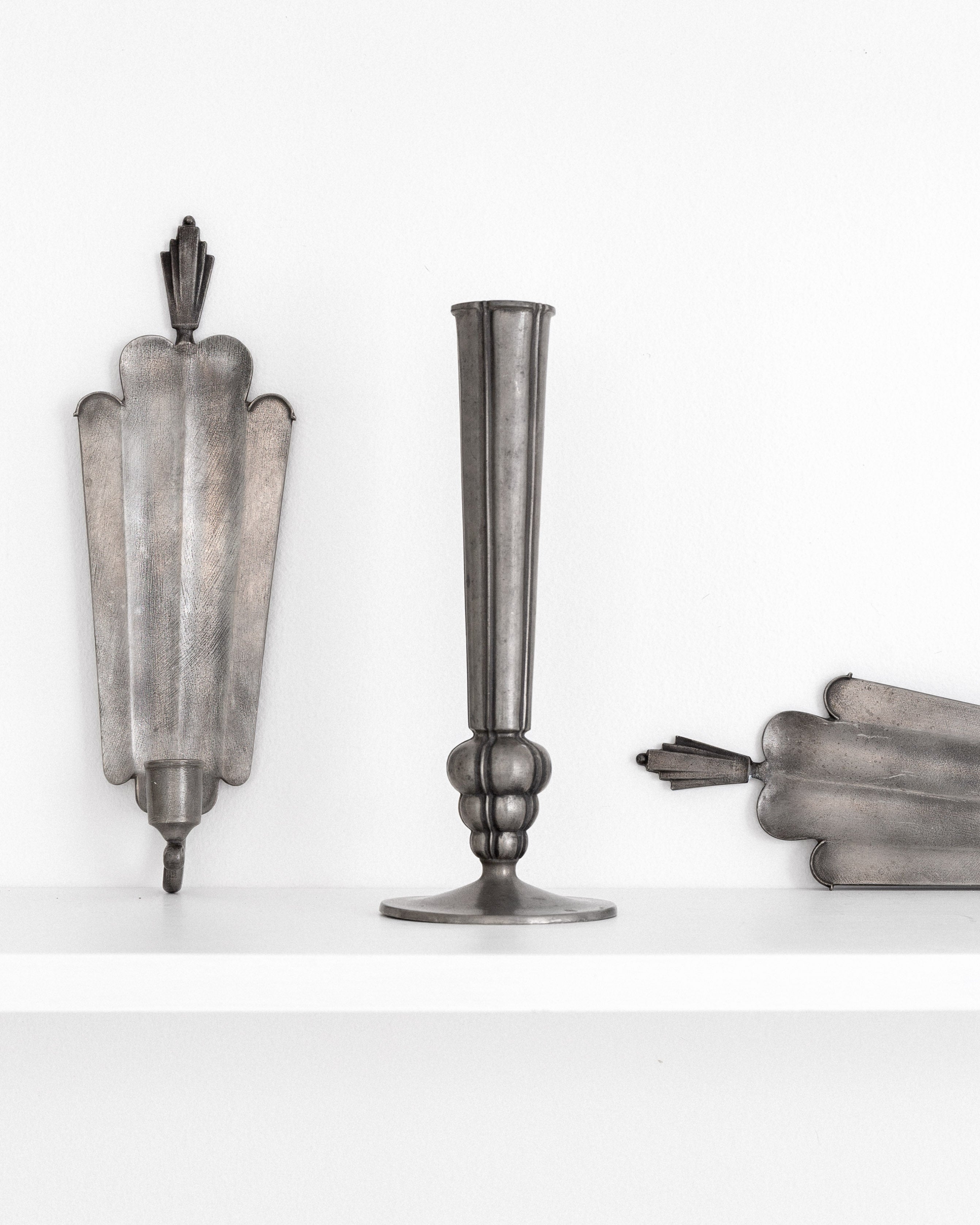 Cast Pewter Vase by Edvin Ollers, 1950 — side angle on white shelf