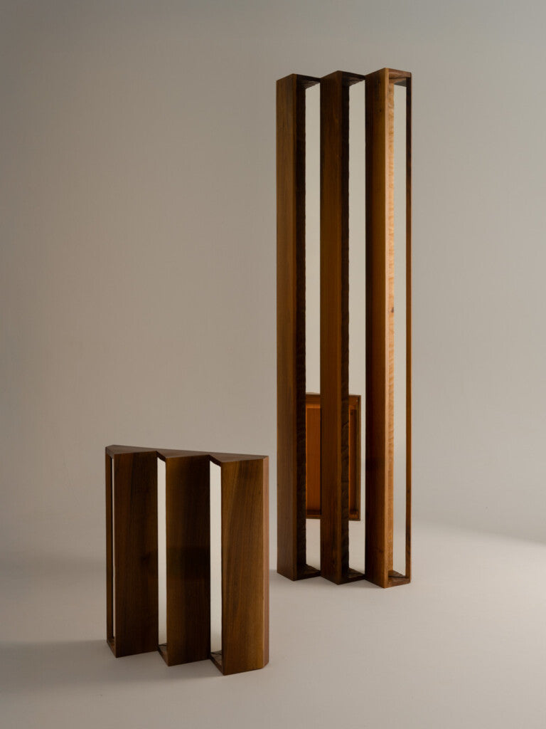 Small Perception Mirror — back view showing wooden frame and reflective surface
