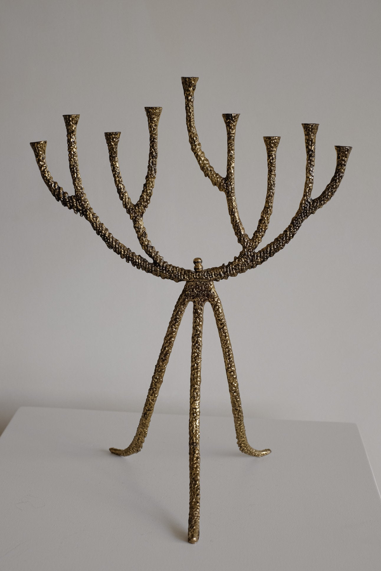 Rare Mid-Century Brutalist Bronze Candelabra — detail view