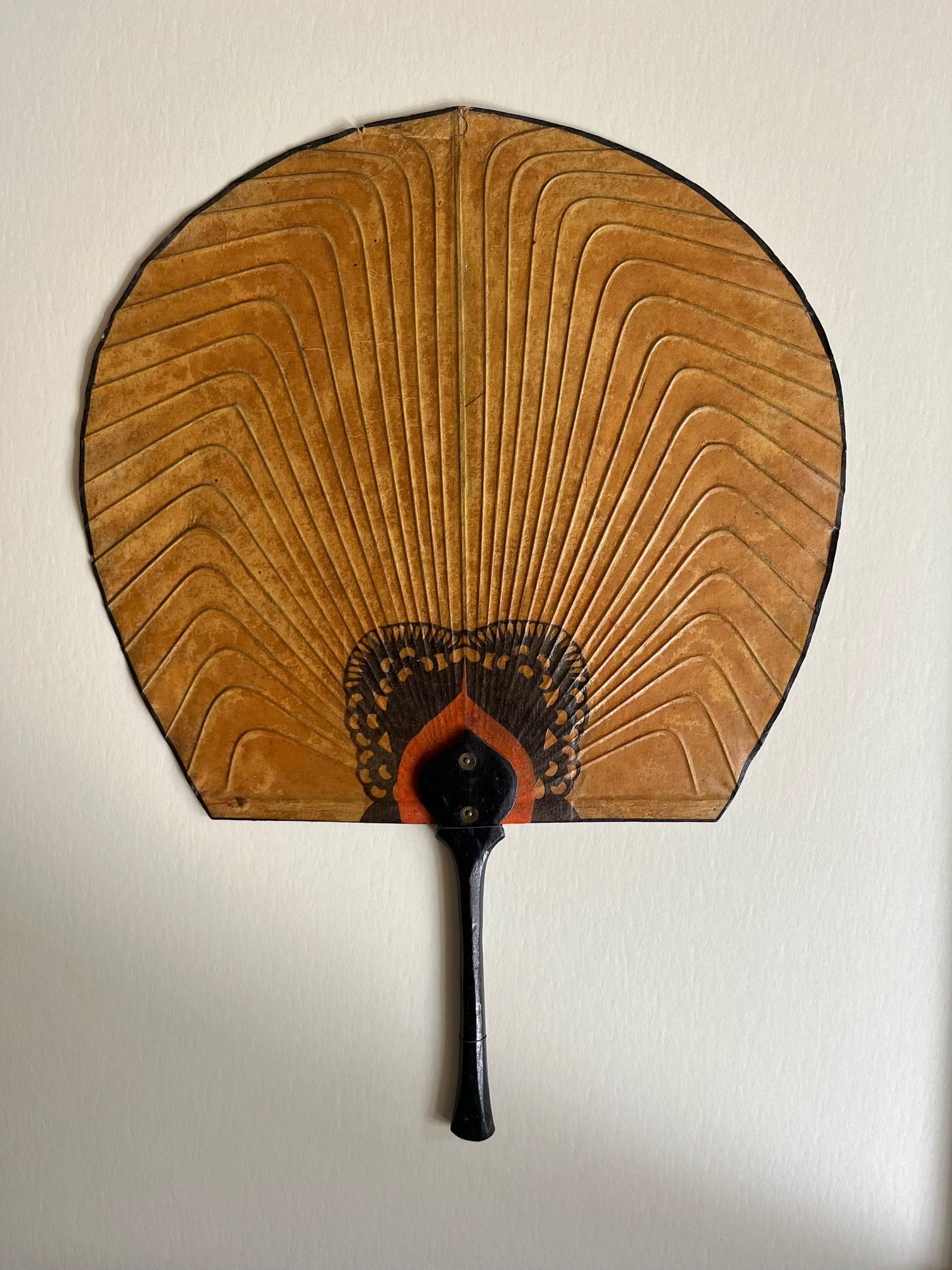 Antique Korean Fan in Frame — close-up of detailed paper texture