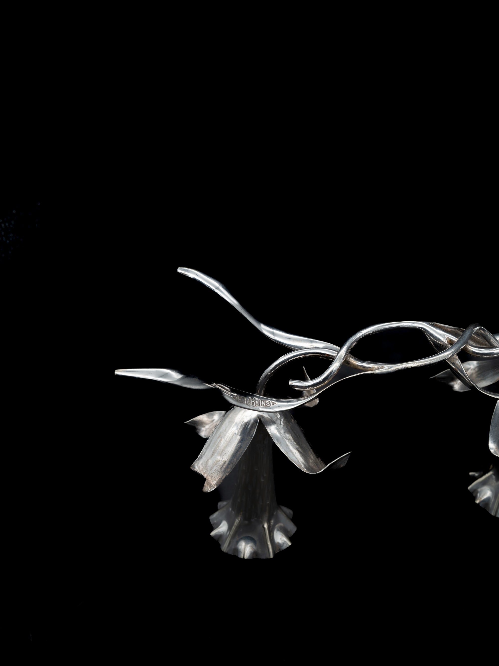 Art Nouveau Silver-Plated Lily Candleholder, England, c. 1900s — top view highlighting floral design and silver finish