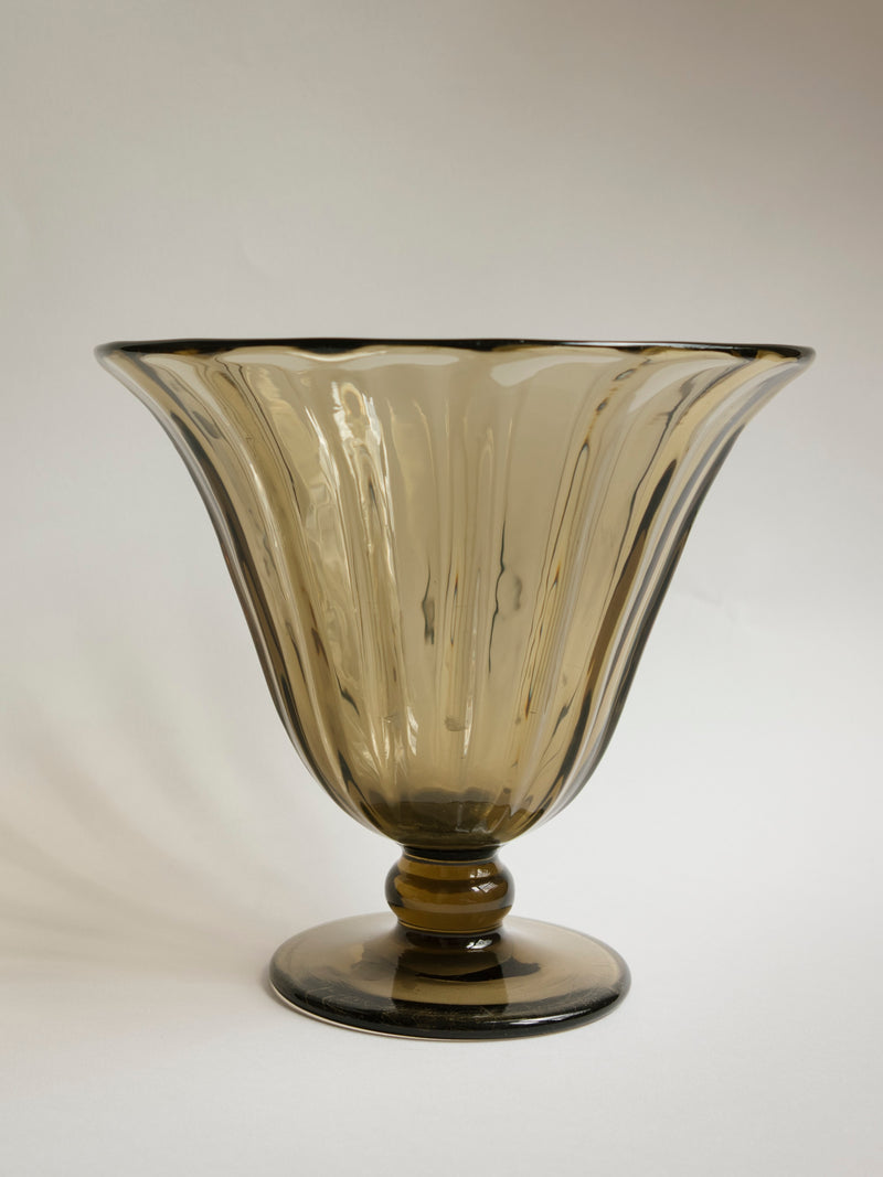 Muller Freres Luneville French Art Deco Glass Tulip Vase, Fume Brown c. 1920s — detail view