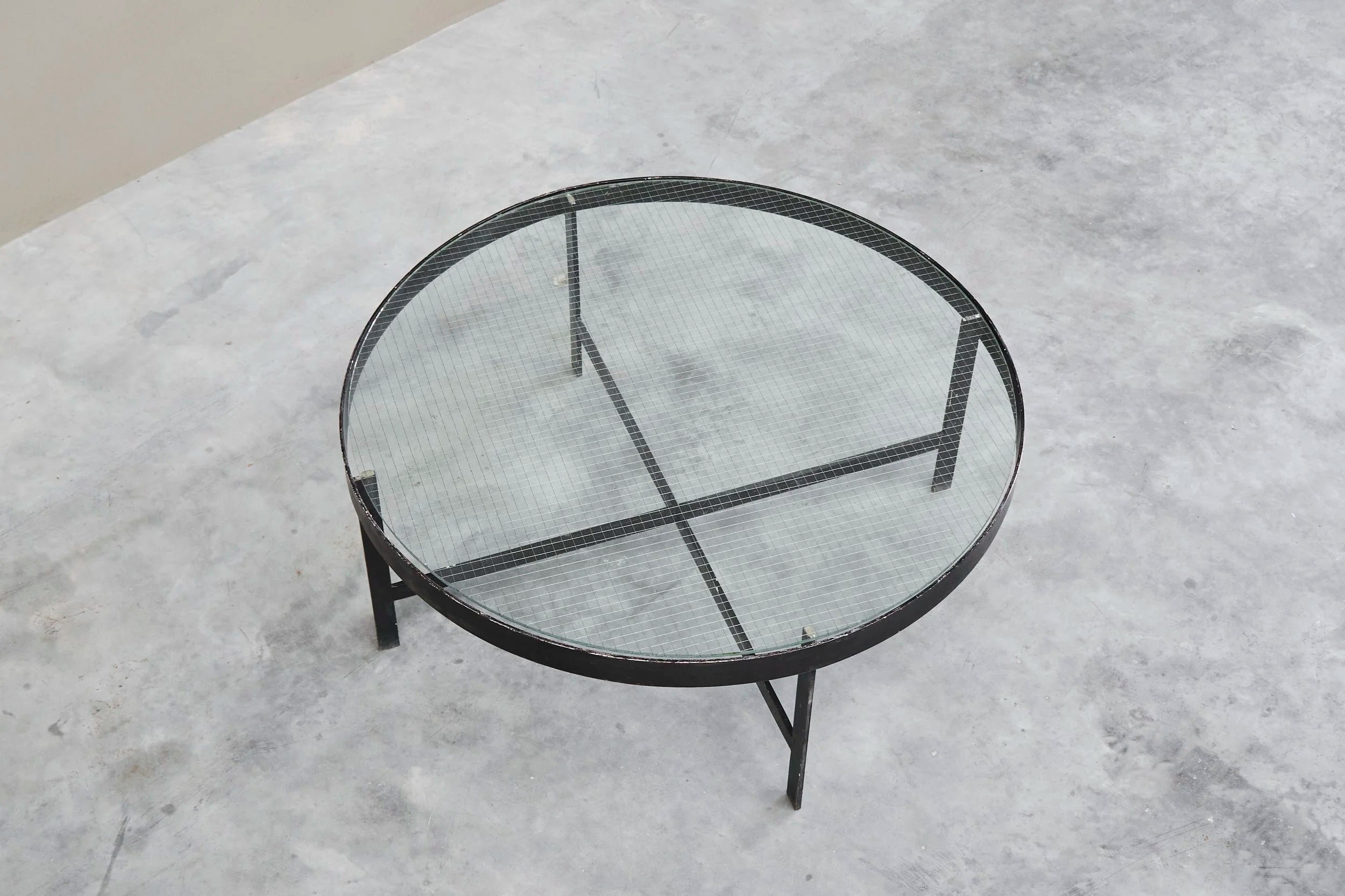 Janni van Pelt Coffee Table in Patinated Metal and Glass The Netherlands 1950s — side angle