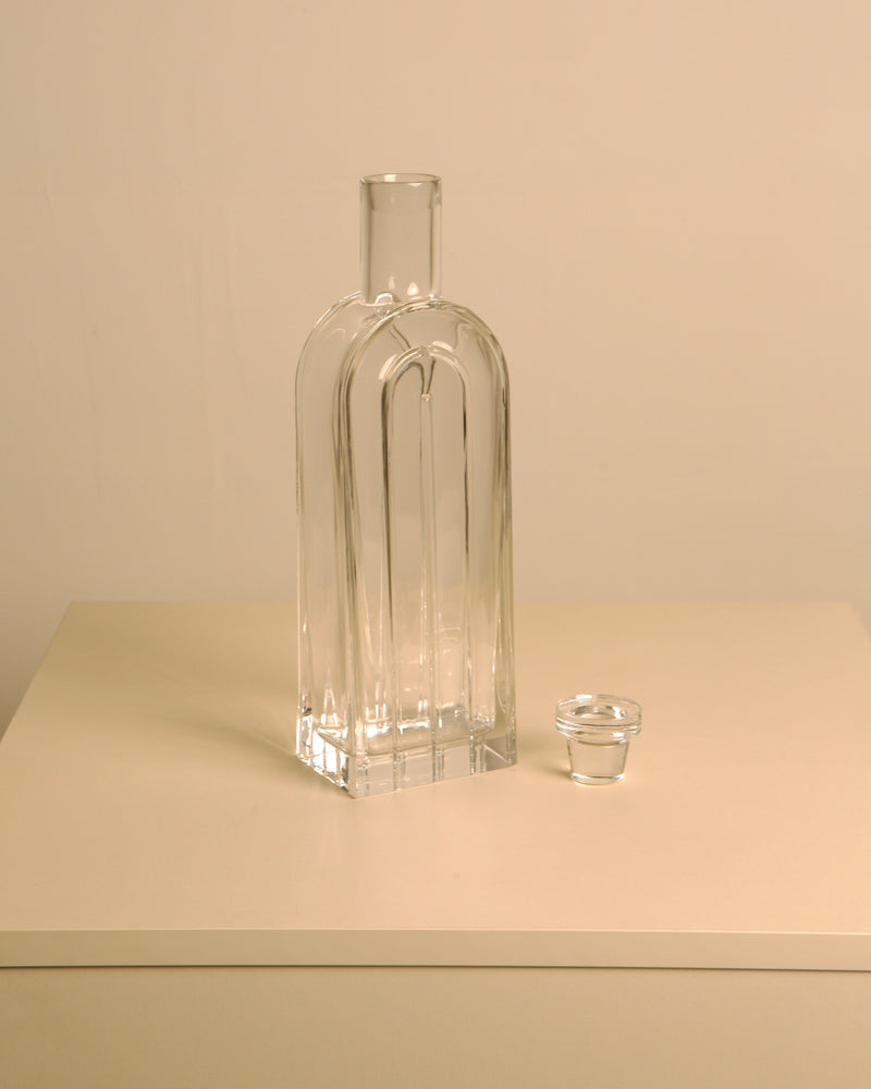 Clear crystal bottle vase with stopper, vintage 1970s design