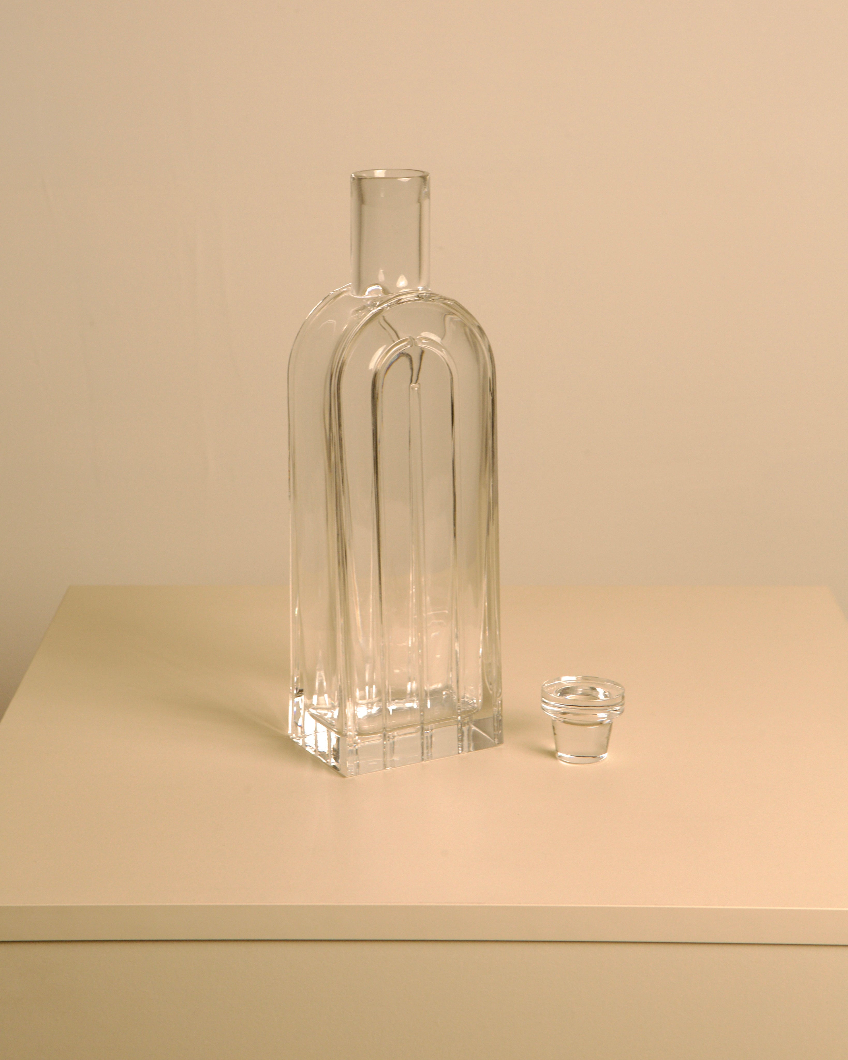 Clear crystal bottle vase with stopper, vintage 1970s design