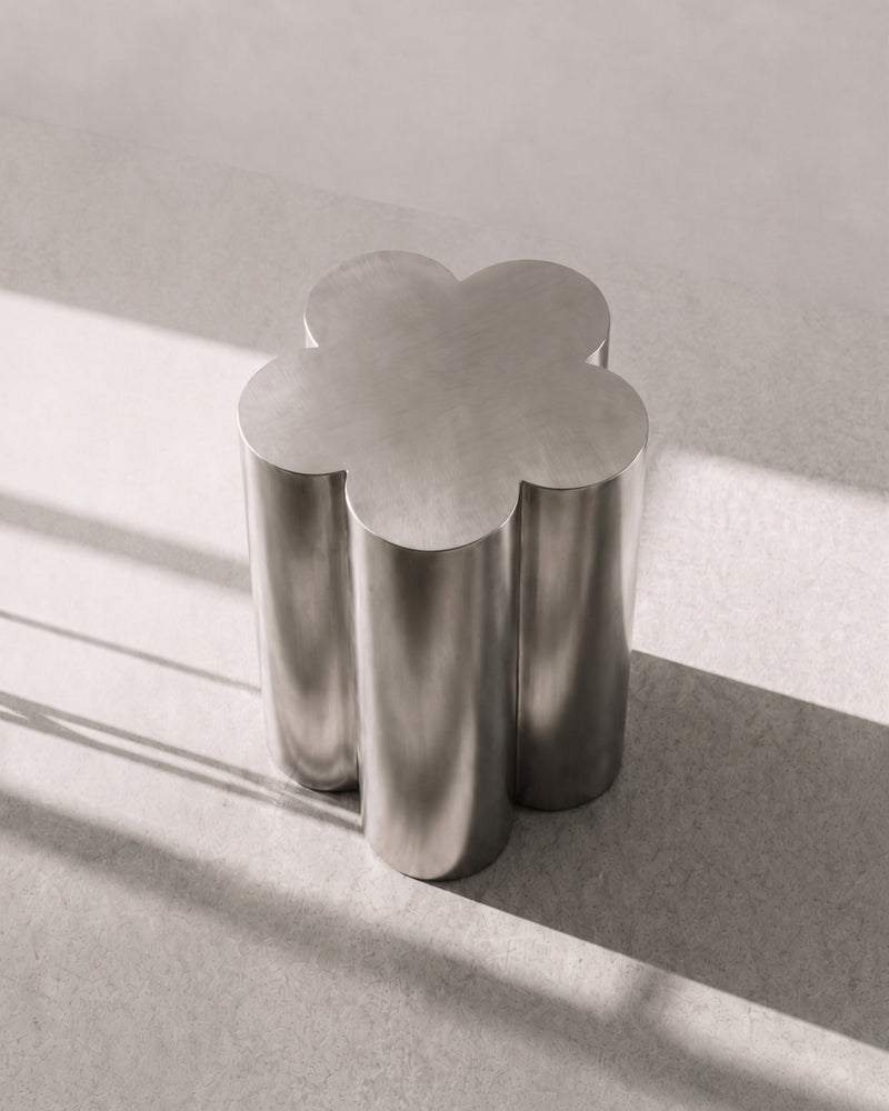 Barvinok Stainless Steel Coffee Table, Satin Floral Design — detail view