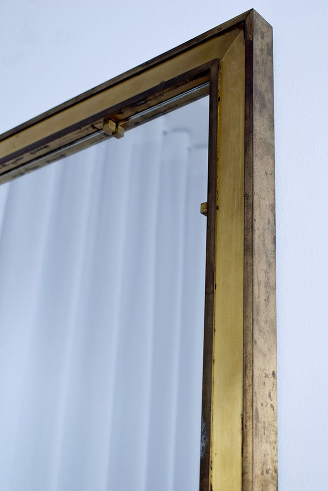 Brass Square Mirror, 1960s — close-up of brass frame edge