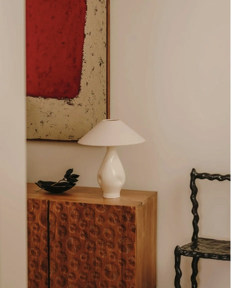 Lampe en verre conique beige