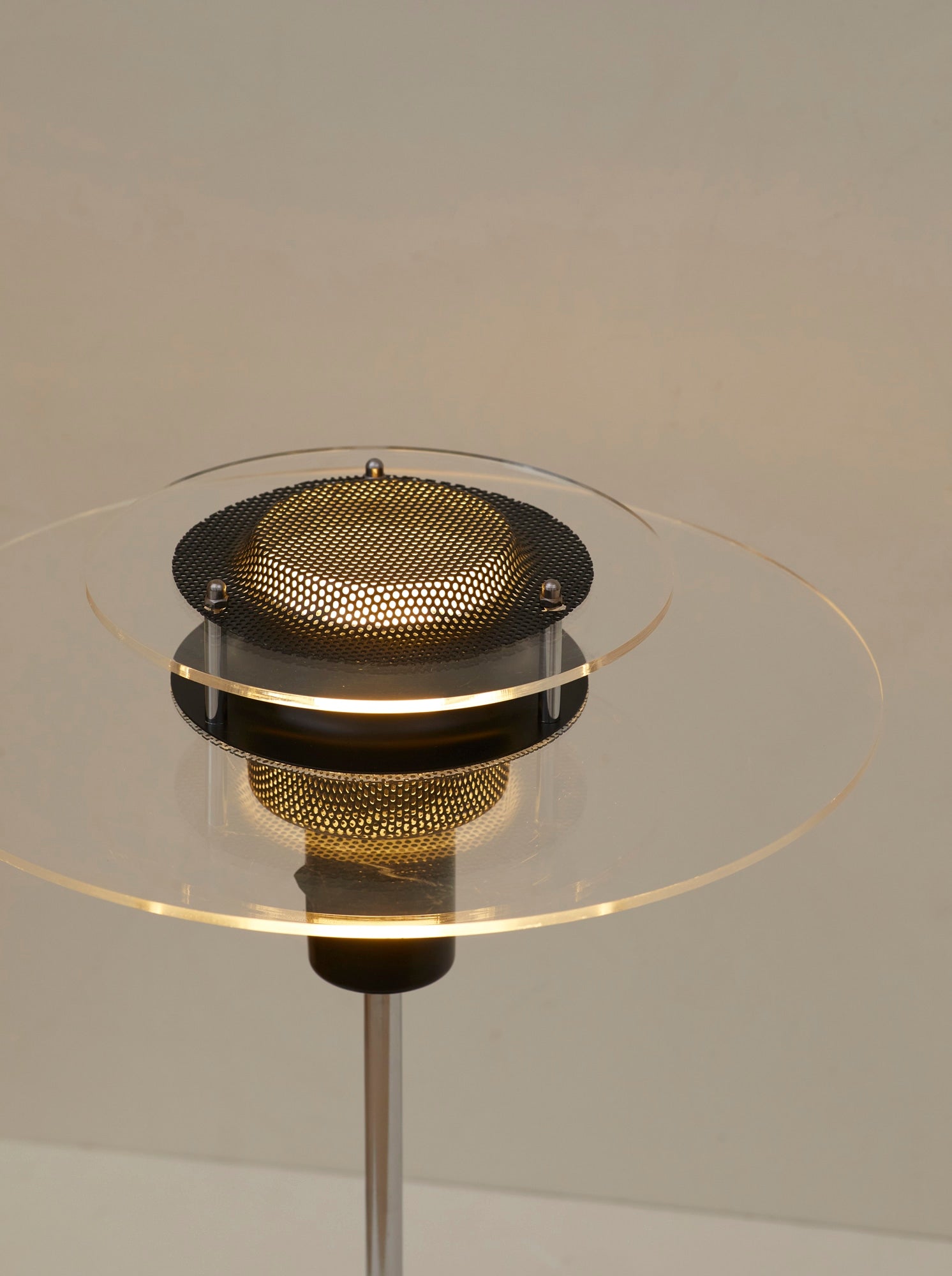 Postmodern Ikea Cirkle Table Lamp C. 1990 — back view showing transparent acrylic shade