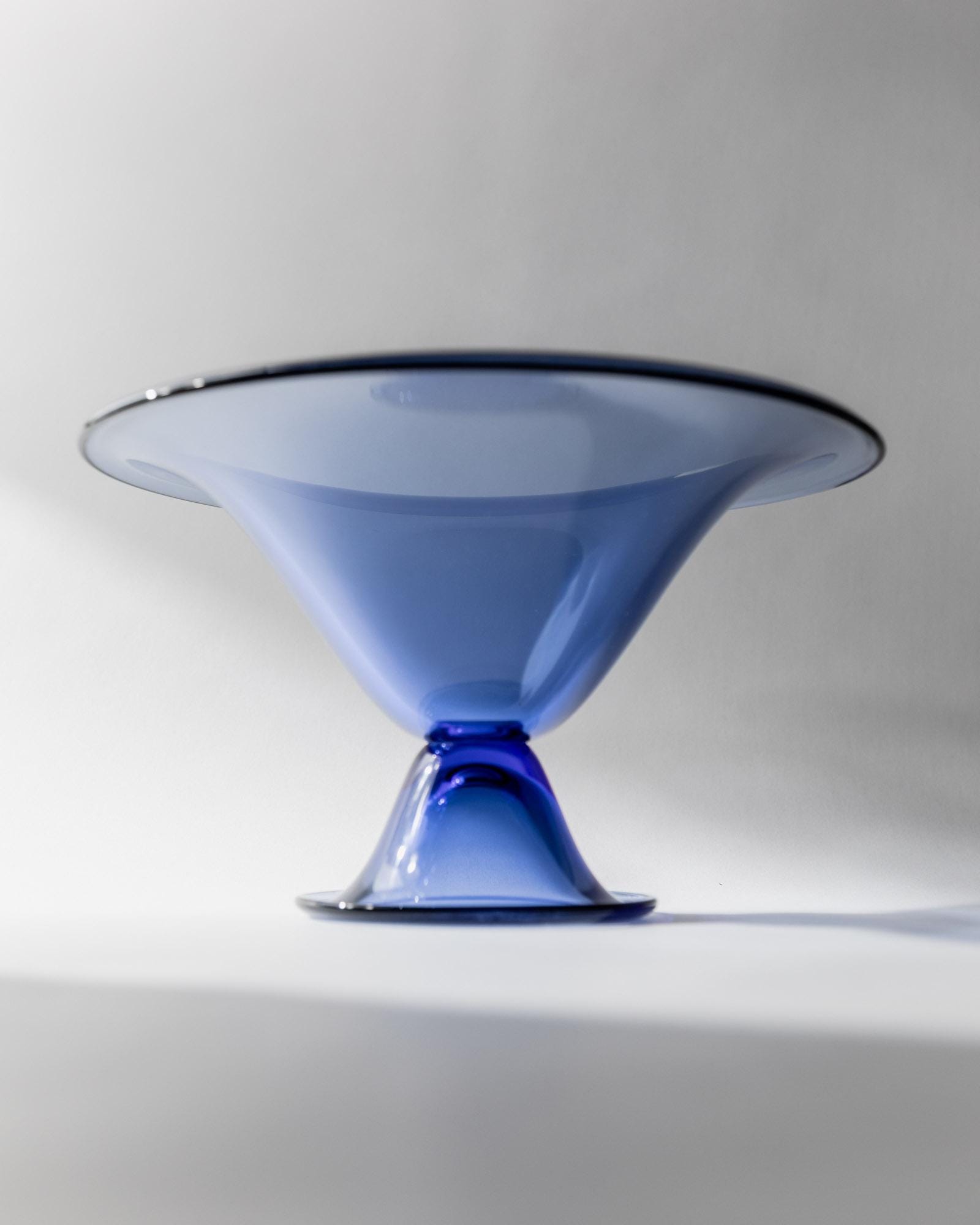 1980s Murano Glass Bowl — side angle showing blue glass material