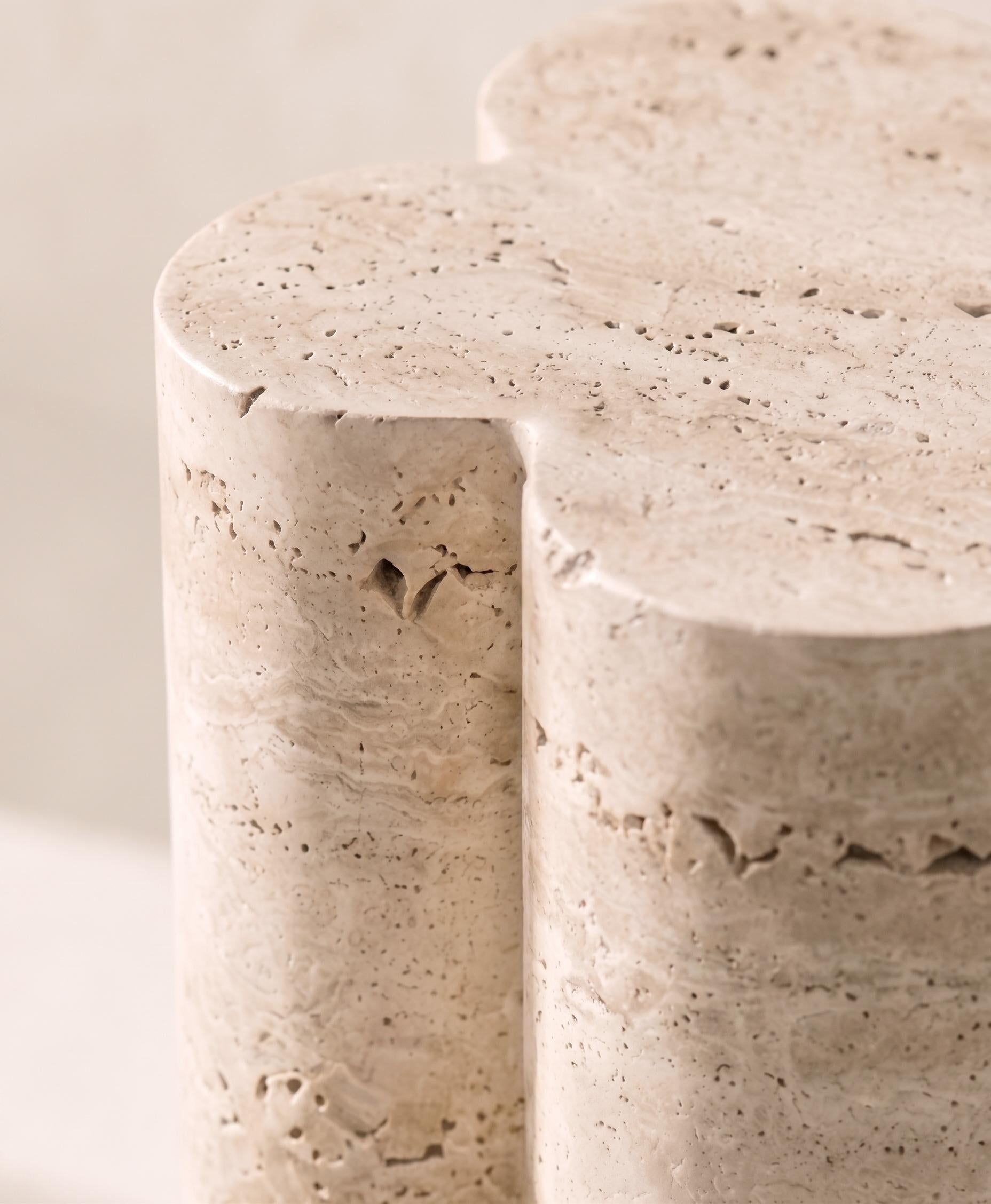 Barvinok Travertine Side Table in Stone, Floral Design,Ukraine — side angle