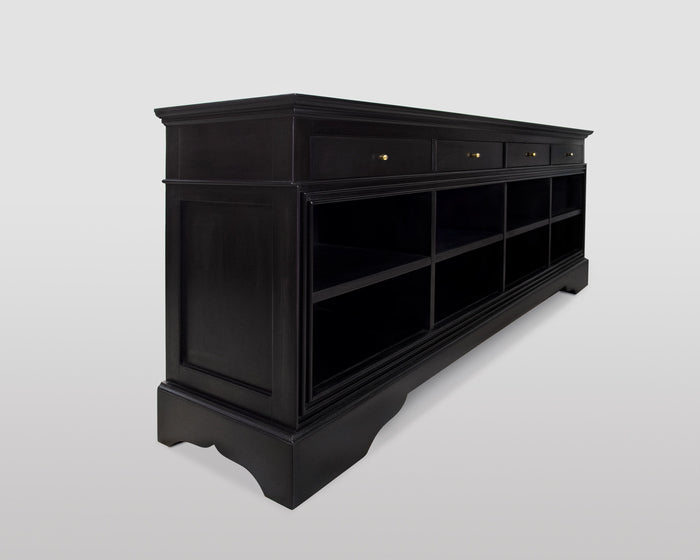 Contemporary Black Solid Wood Media Console and TV Cabinet with Storage Drawers — detail view