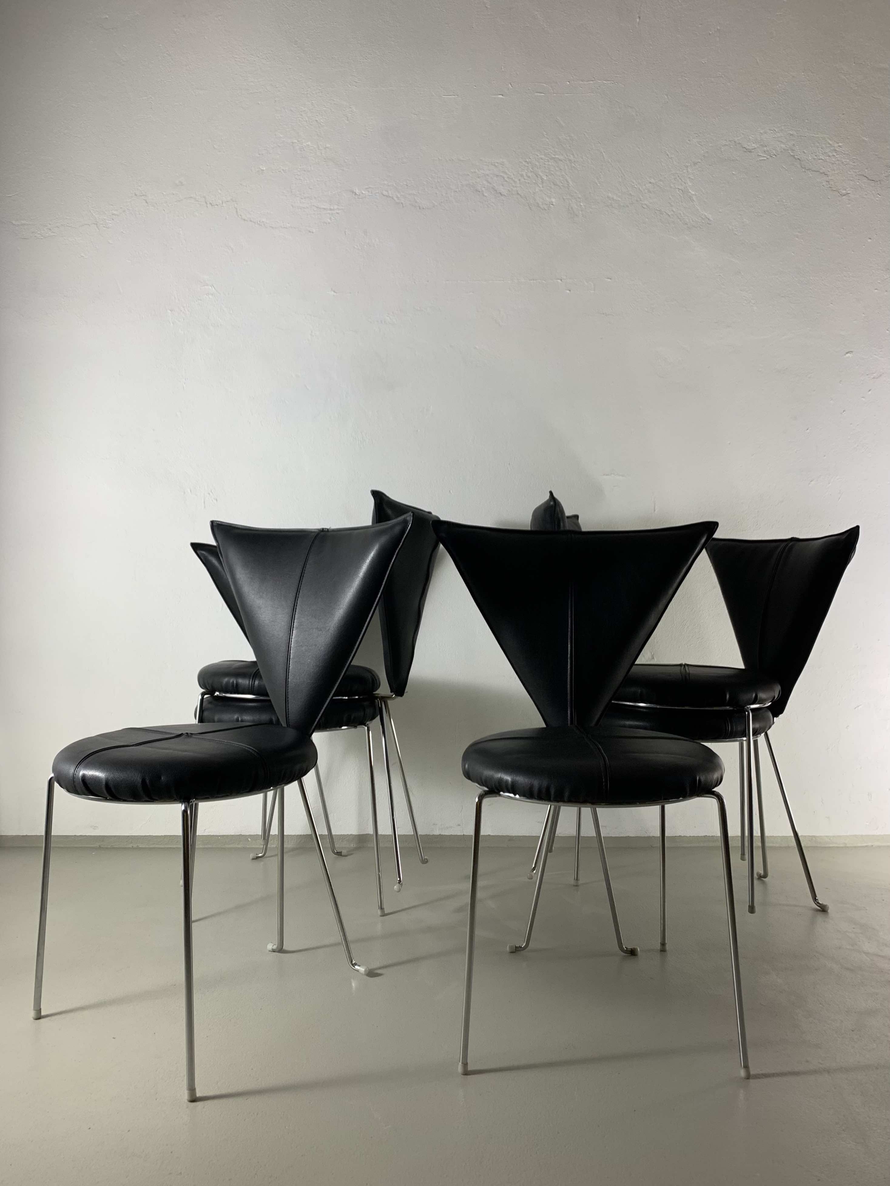 6 Black Leatherette Metal Chairs from Lubke | Germany | 1990s