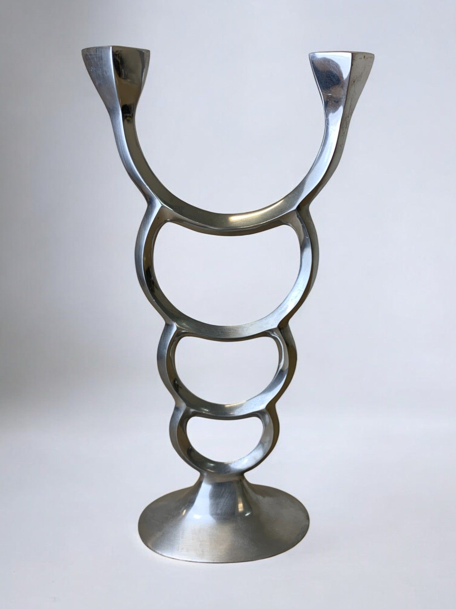 Biomorphic Candleholder, Spain, 1970s — side angle showing polished metal finish