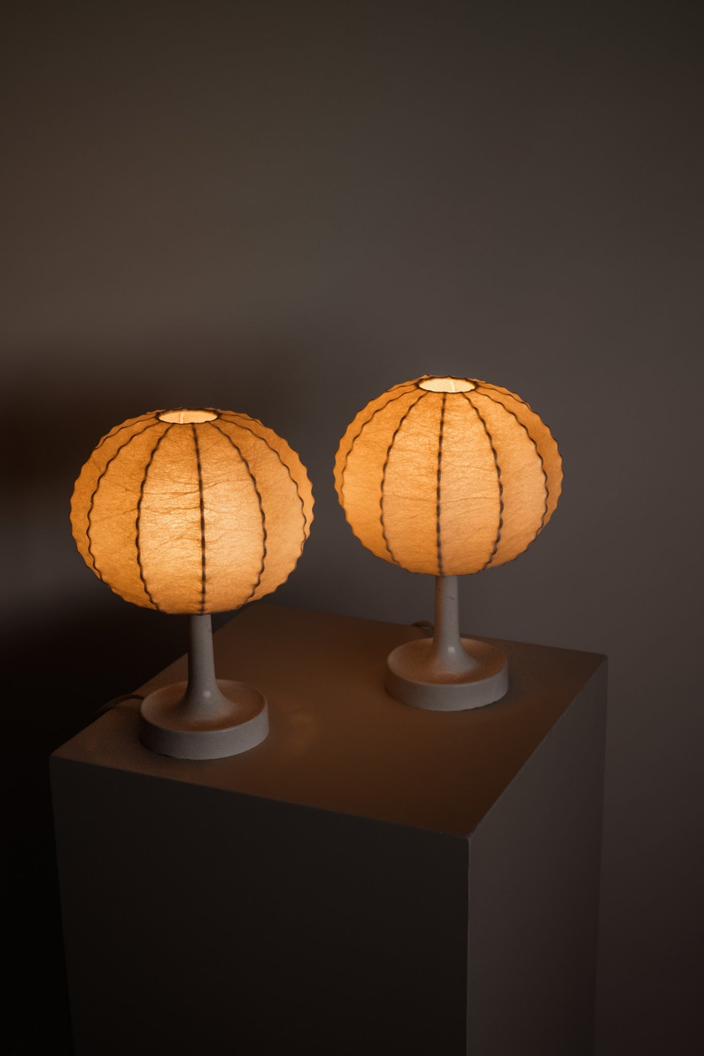 Pair of Cocoon Table Lamps by Friedel Wauer for Goldkant Leuchten, 1970s — in context