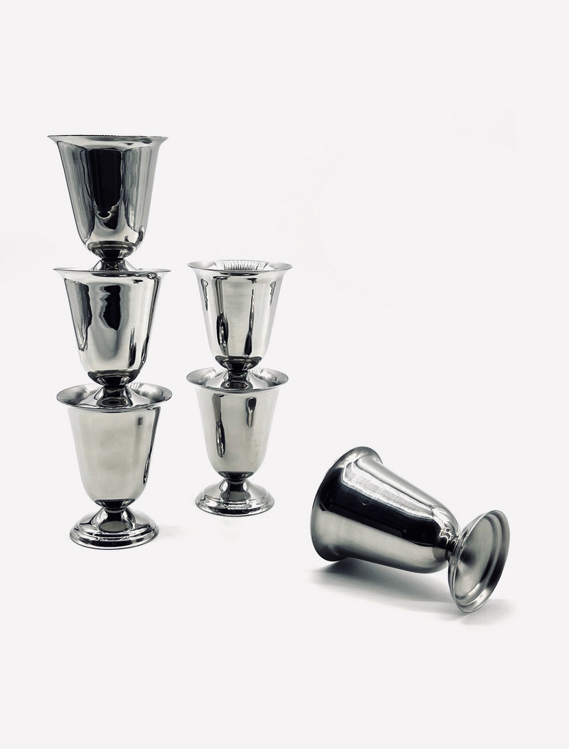 Set of six vintage stainless steel ice coupes with pedestal base