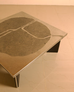 Sculptural Coffee Table in Wood and Steel by Heinz Lilienthal, 1960s — close-up of metal surface with organic pattern
