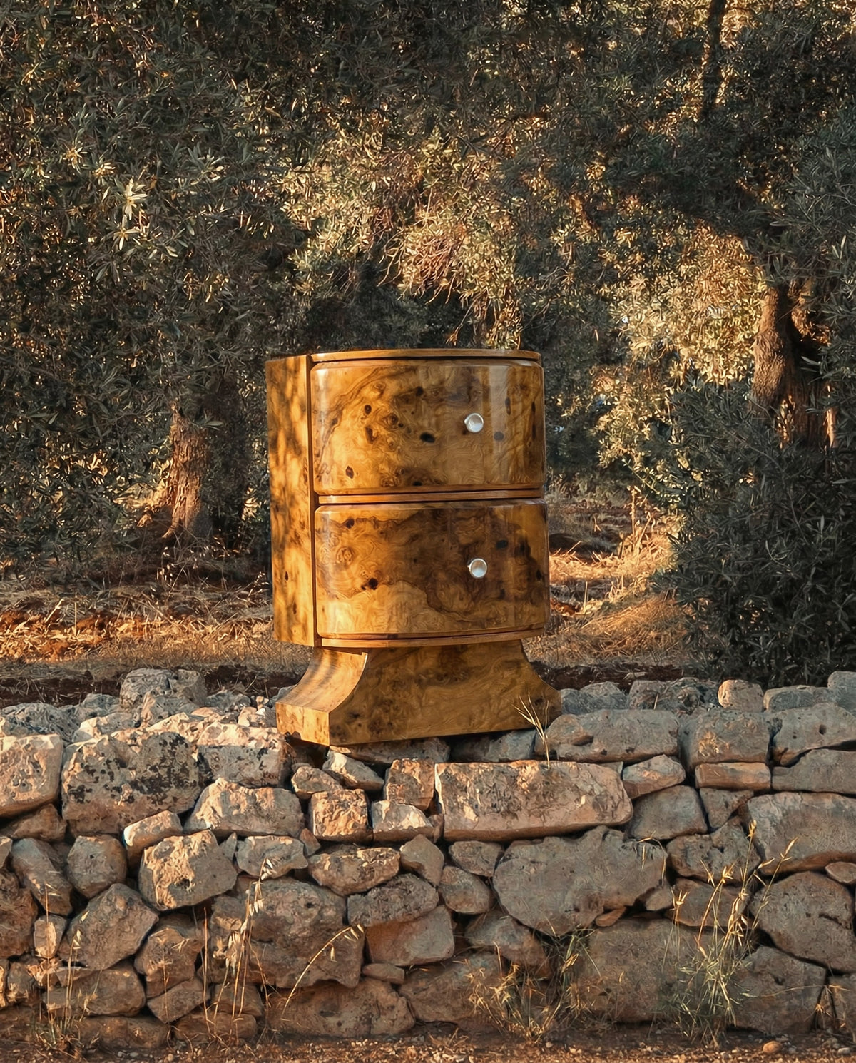'Jumeaux' Olive Burl Bedside Table — alternate view