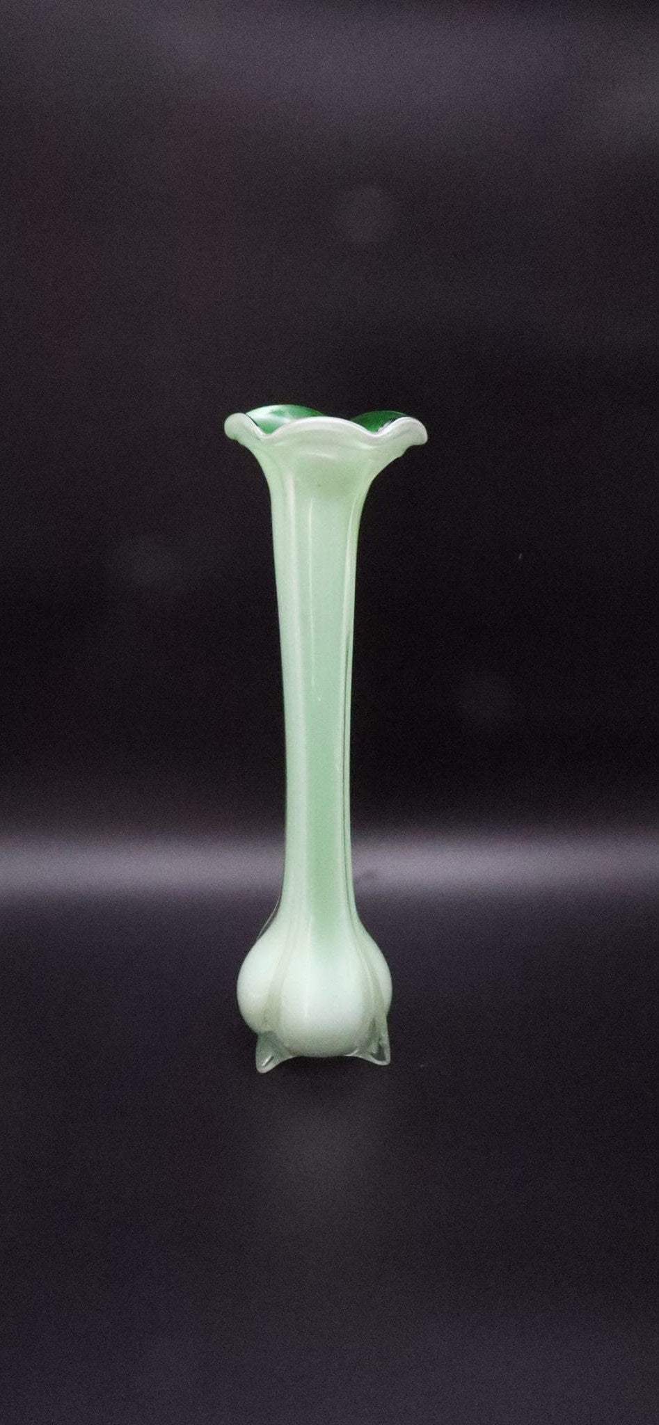 Vintage Italian Opaline Glass Soliflore Vase – Pastel Green & White – 1970s by Forma Finds | The Oblist
