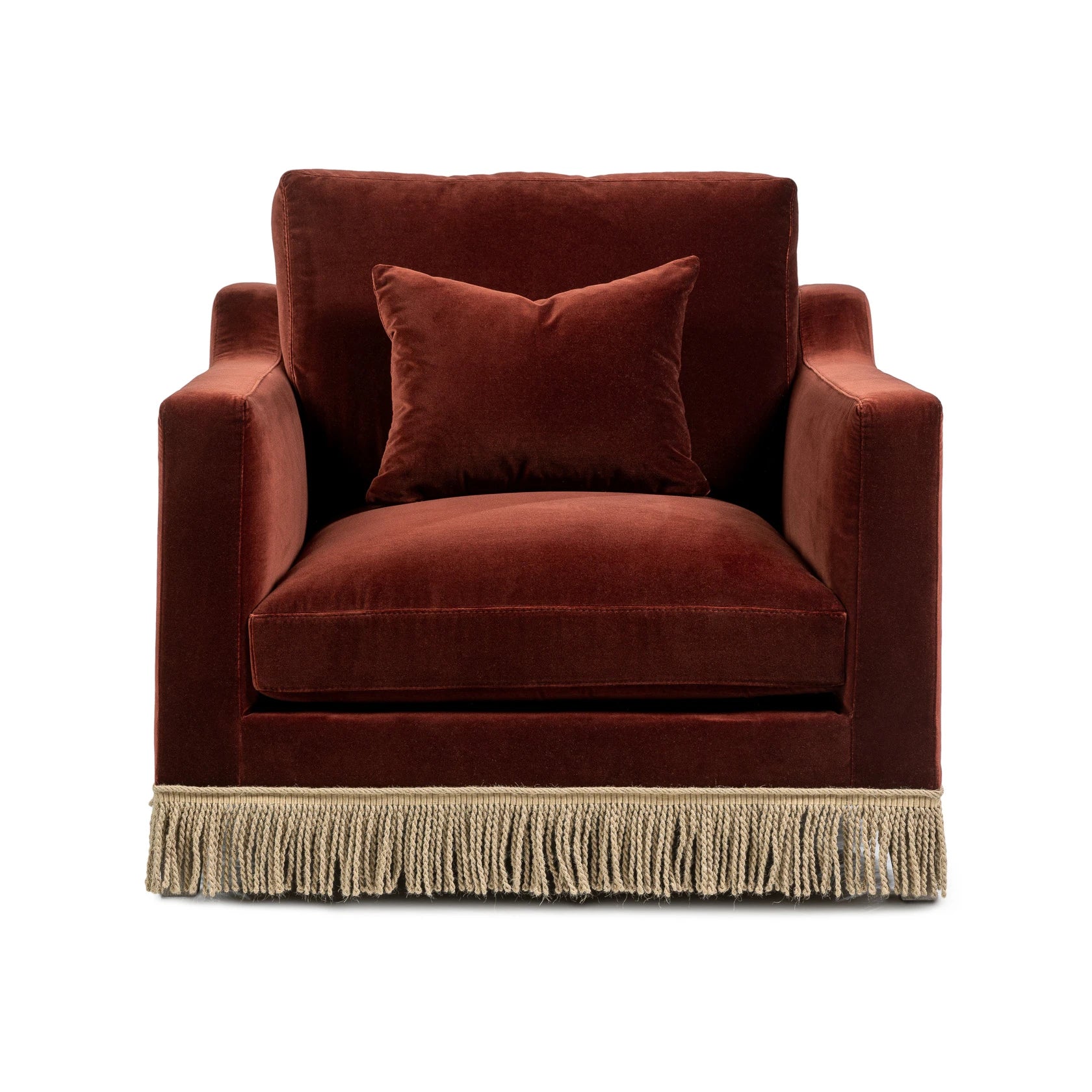 Orlando Lounge Chair - Velvet Sangria & Jute Fringe — side angle