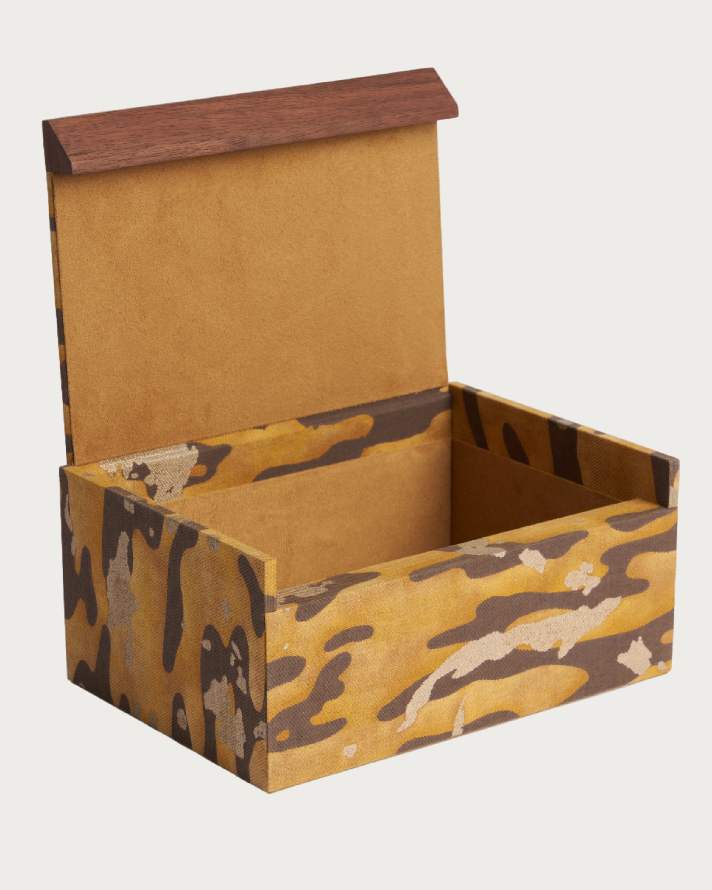 Fortuny Box - Camo Isole Tiger — top view of handcrafted camo-patterned box