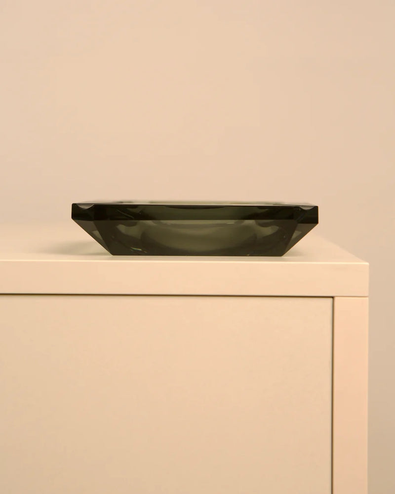 Vintage octagon glass ashtray side profile showing depth and form