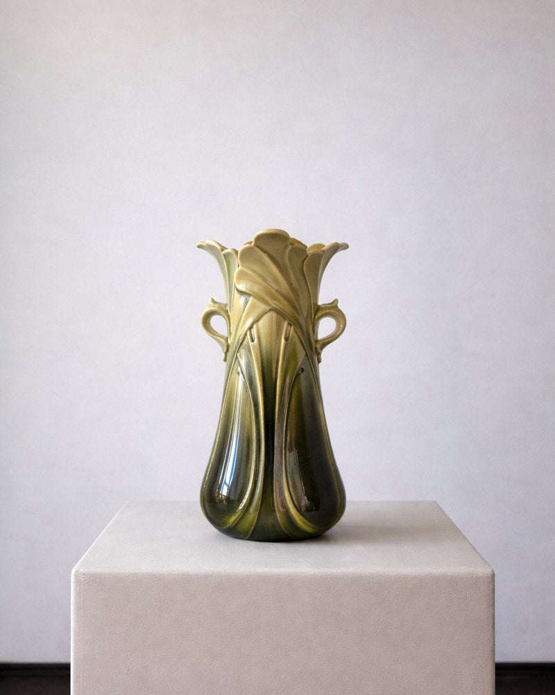 Gustave de Bruyn Art Nouveau Vase, France, c. 1900s by Trove Paris | The Oblist — ceramic, green and yellow