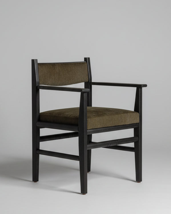 Silo Upholstered Chair by fern | The Oblist — modern black wood, olive upholstery