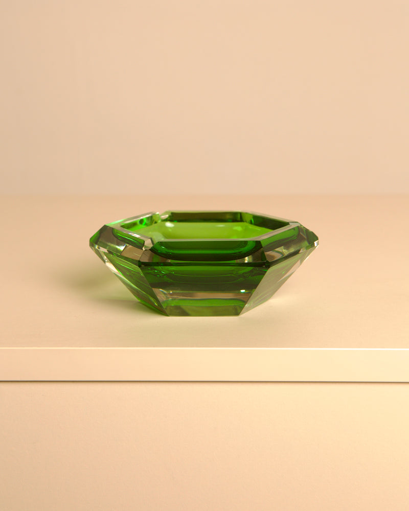 Italian Green Murano Glass Hexagonal Ashtray, 1980s — detail view