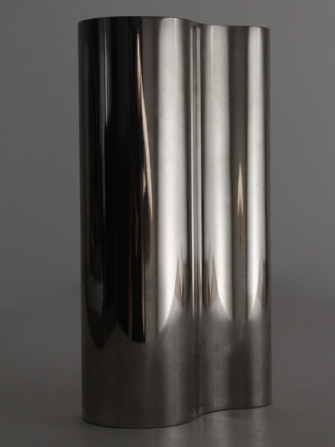 Mirrored Sculptural Stainless Steel Vase — detail view
