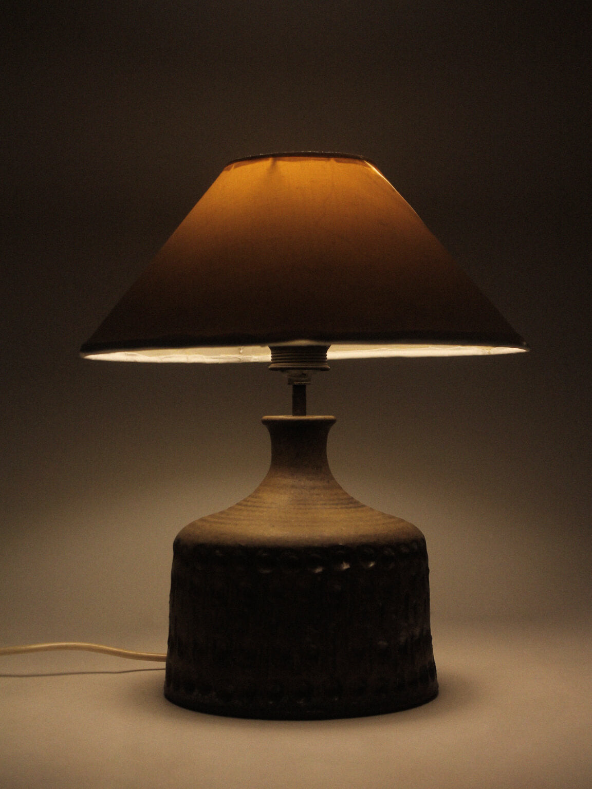 Ethnic Relief Ceramic White Shade Table Lamp, 1960s — side angle
