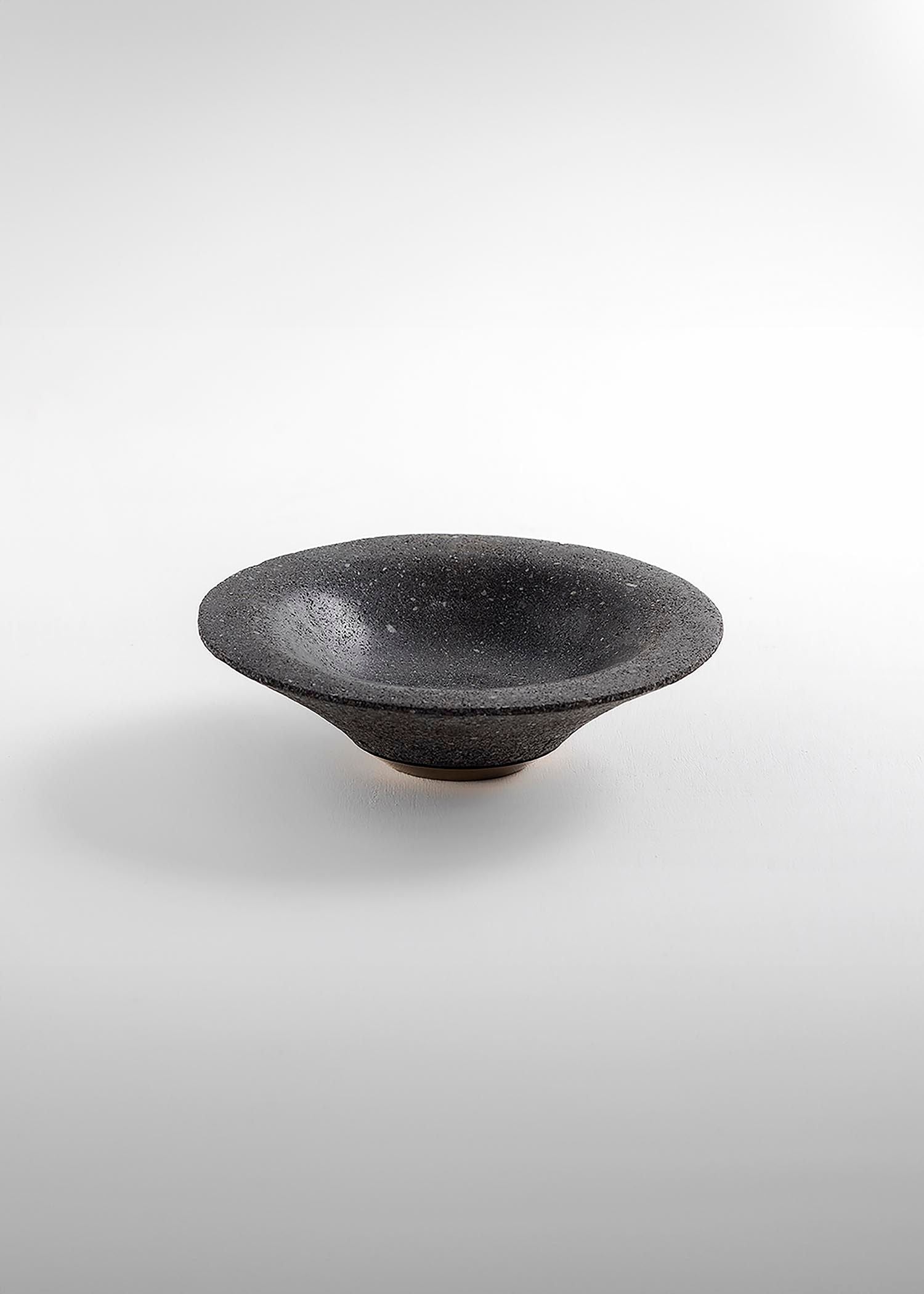 CHIMBORAZO Decorative Volcanic Stone Bowl with Aged Bronze Detail — side angle