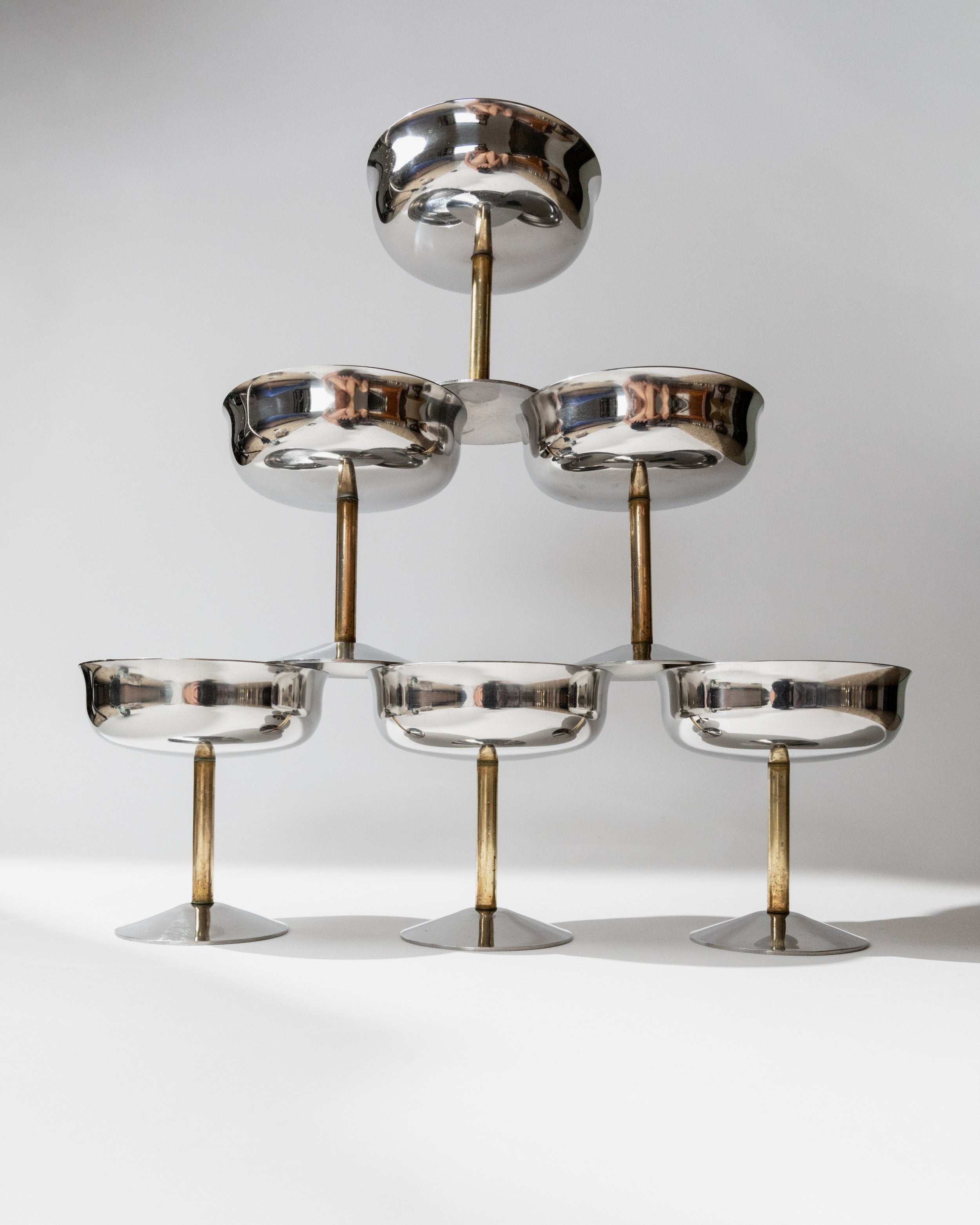 Set of 6 Champagne Coupes with Golden Stem, Italy 1970s