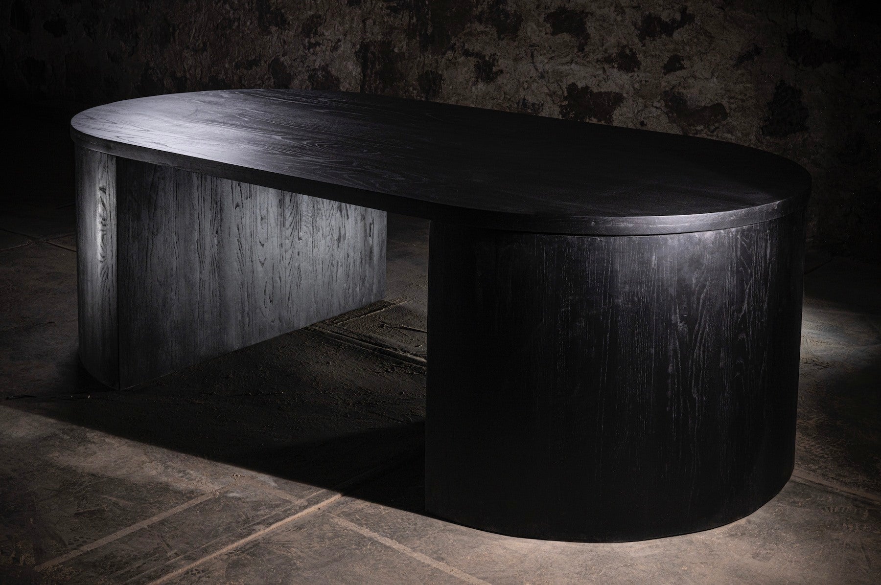 Encino Negro Dining Table — side angle showing black wood finish