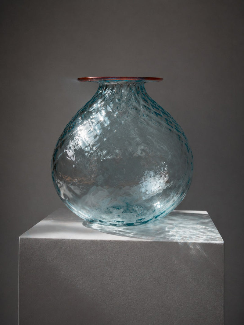 Murano Balloton Glass Vase with Tomato-Red Rim - Venice - 1985 by Trove Paris | The Oblist