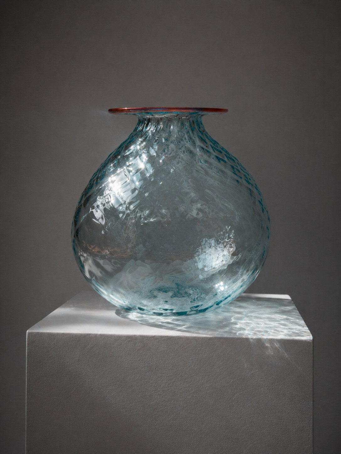 Murano Balloton Glass Vase with Tomato-Red Rim - Venice - 1985 by Trove Paris | The Oblist
