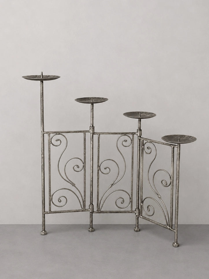 70s Vintage Candle Holder in Wrought Iron — side angle