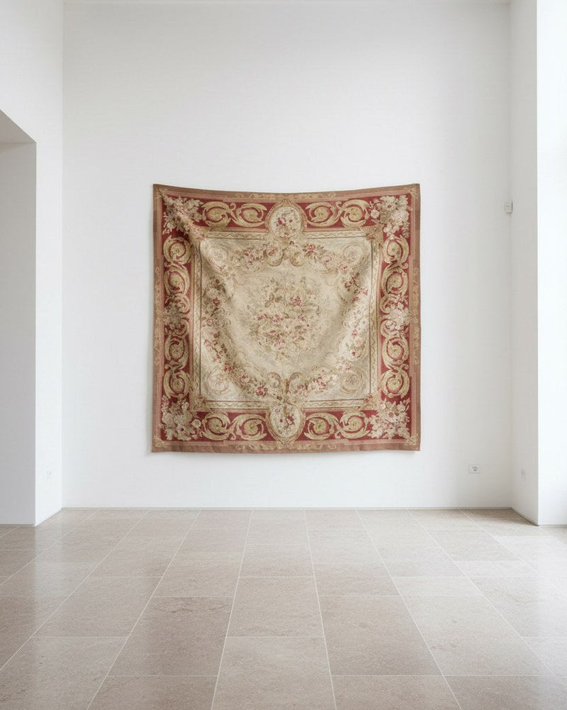 19th-Century French Aubusson Tapestry by Maud Vaughan | The Oblist — vintage wool, cream and red