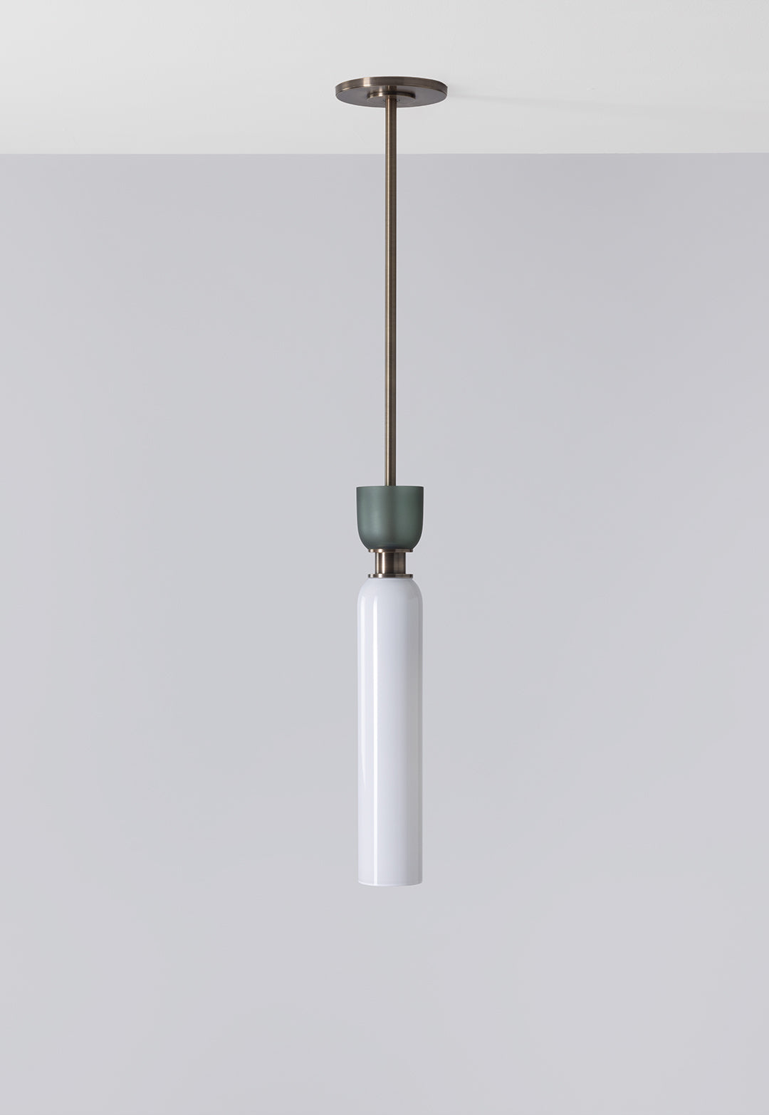 SkLO + Avroko Union Small Pendant - Light Beige/Olivin Frosted glass, Antique Brass finish — detail view