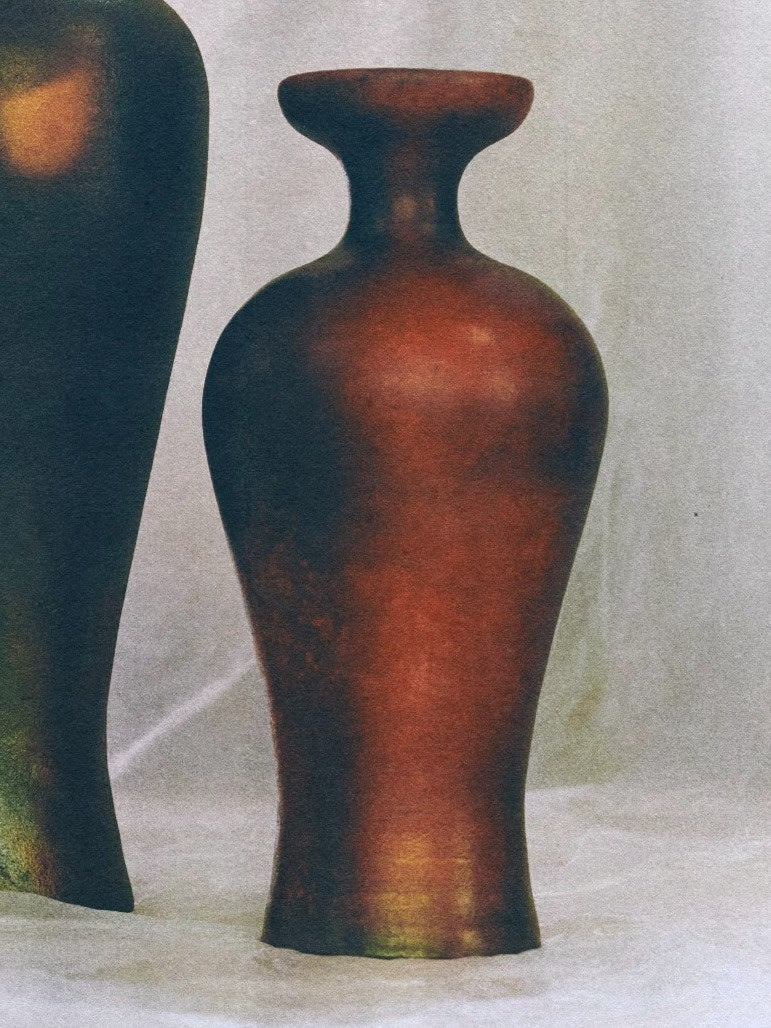 Narang Vase – Terra sigillata, metallic smoke-fired raku — detail view