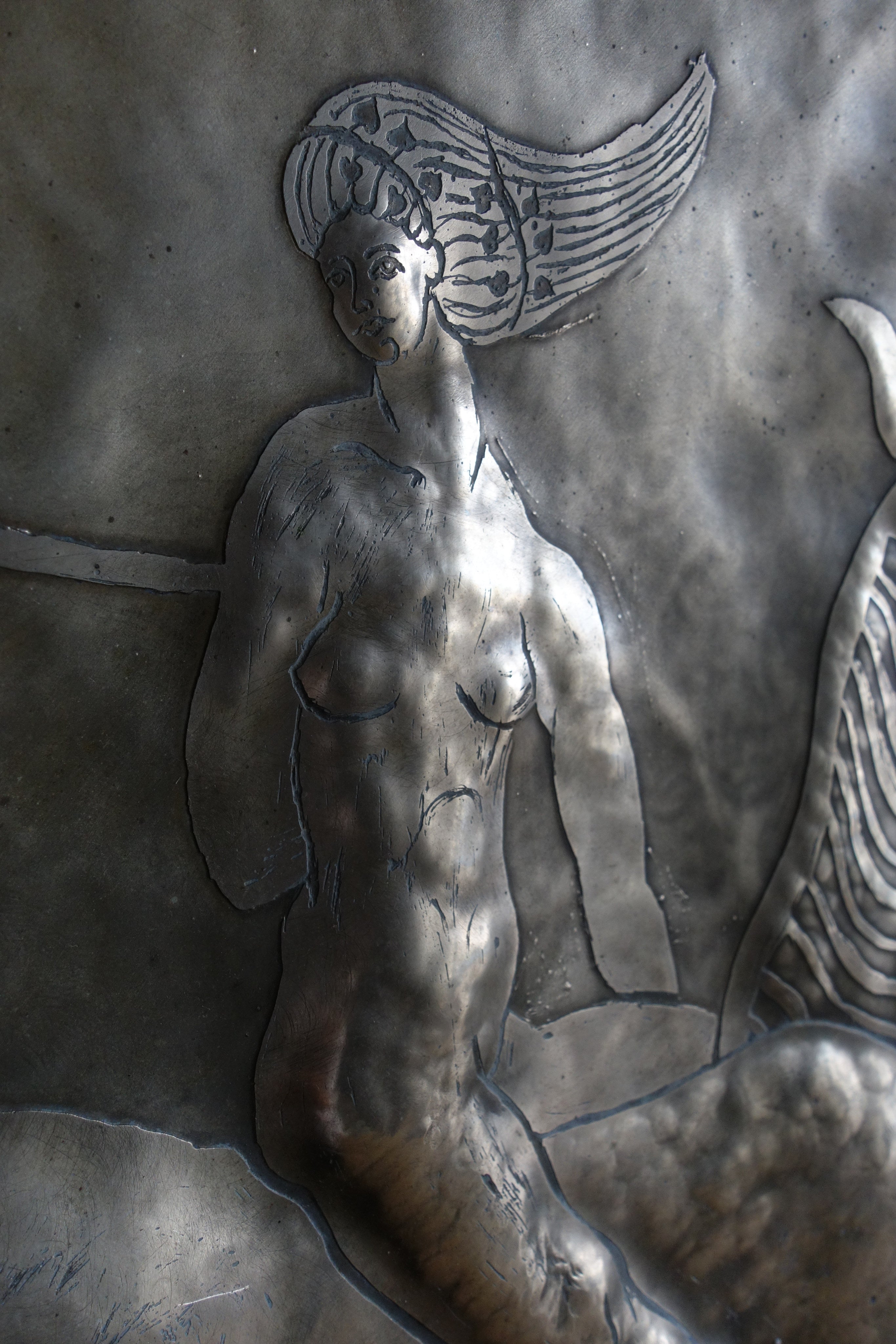 Brutalist large scale repousse wall plate, Spain, 1978 — additional view