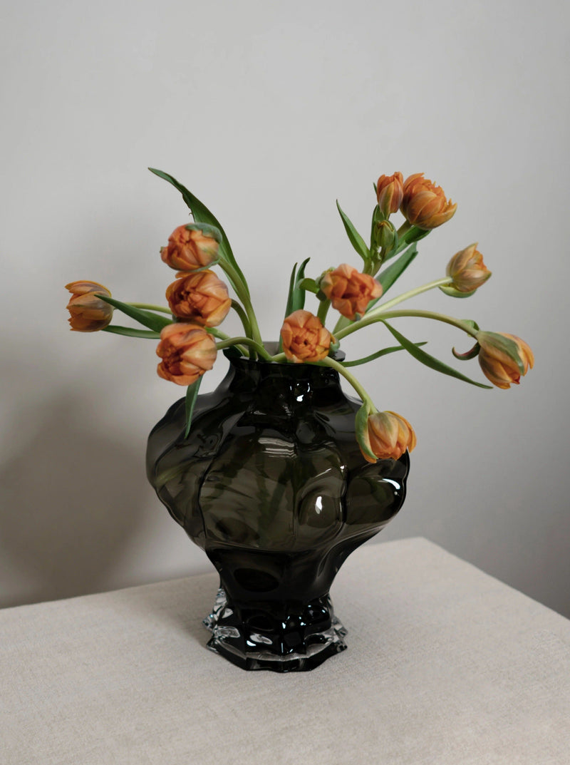 Ammonit Vase - New Smoke by Hein Studio | The Oblist — handcrafted glass vase, smoky gray color