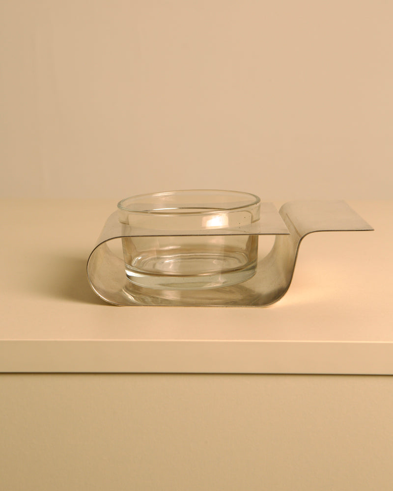 Metal and Glass Tray by Lino Sabattini, 1980s — close-up of curved metal edge