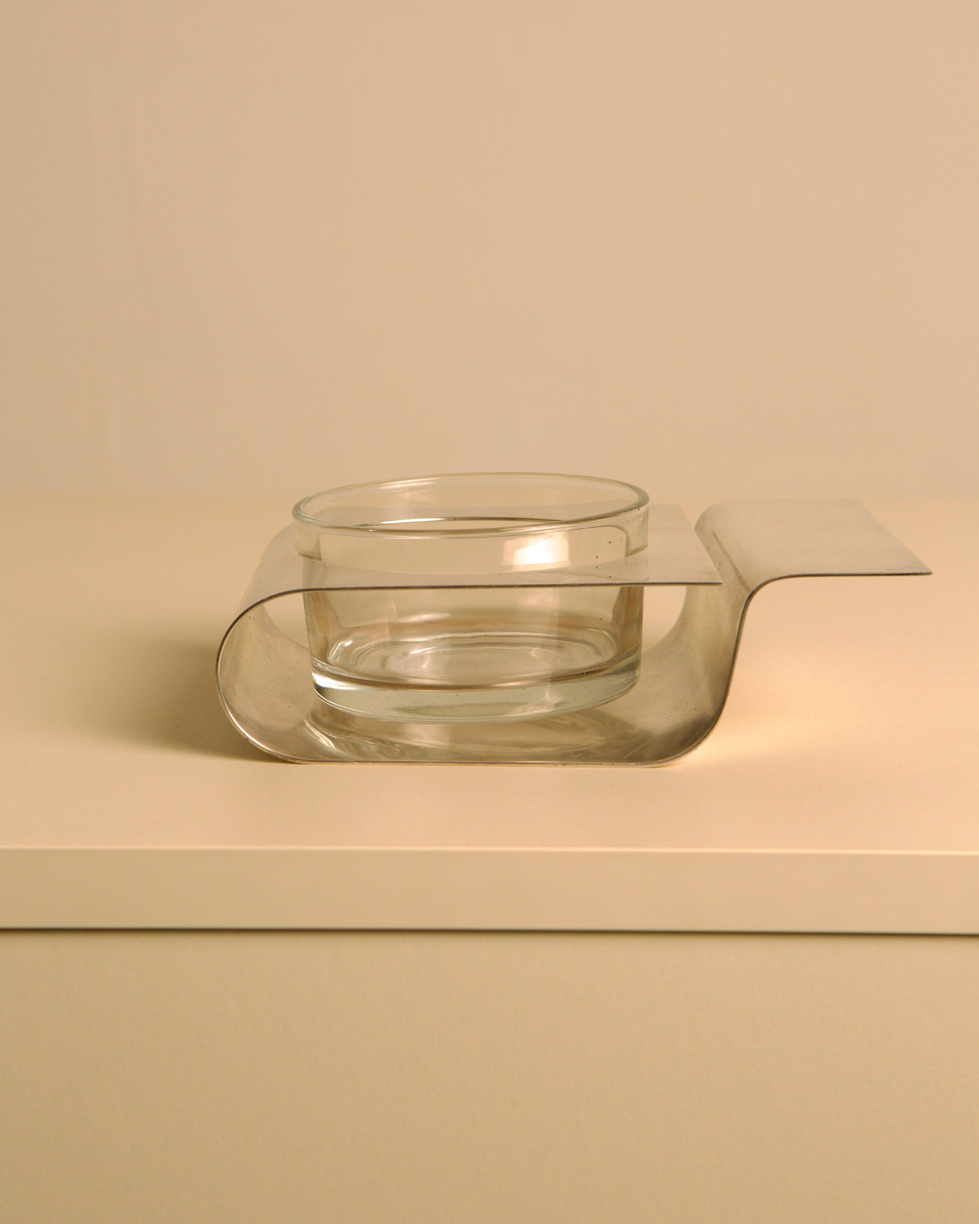 Metal and Glass Tray by Lino Sabattini, 1980s — close-up of curved metal edge