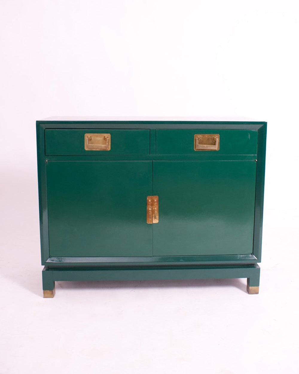 Chinese Style Green Lacquered Chest of Drawers, 1970s — front view with brass handles