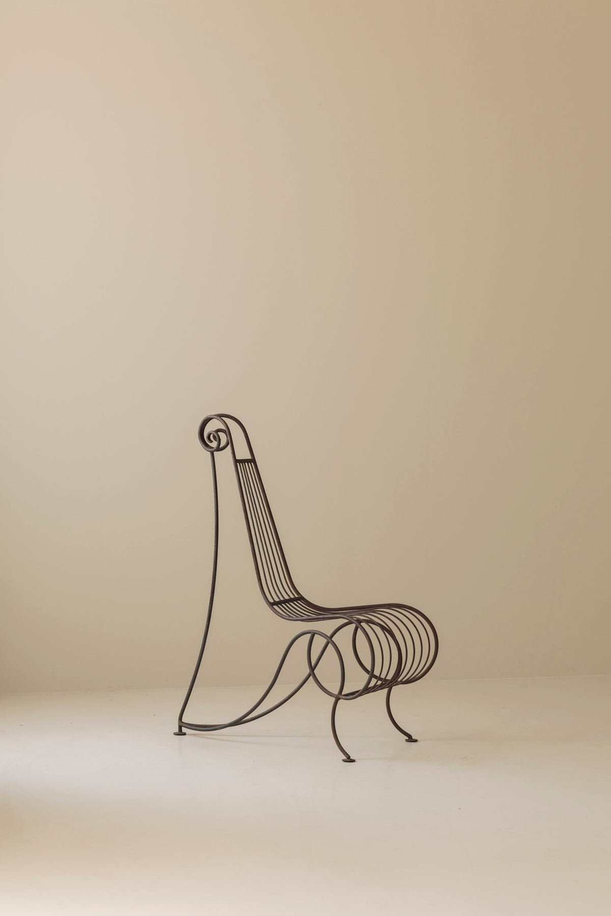 Wrought Iron Side Chair attributed André Dubreuil, France circa 1986 — side angle