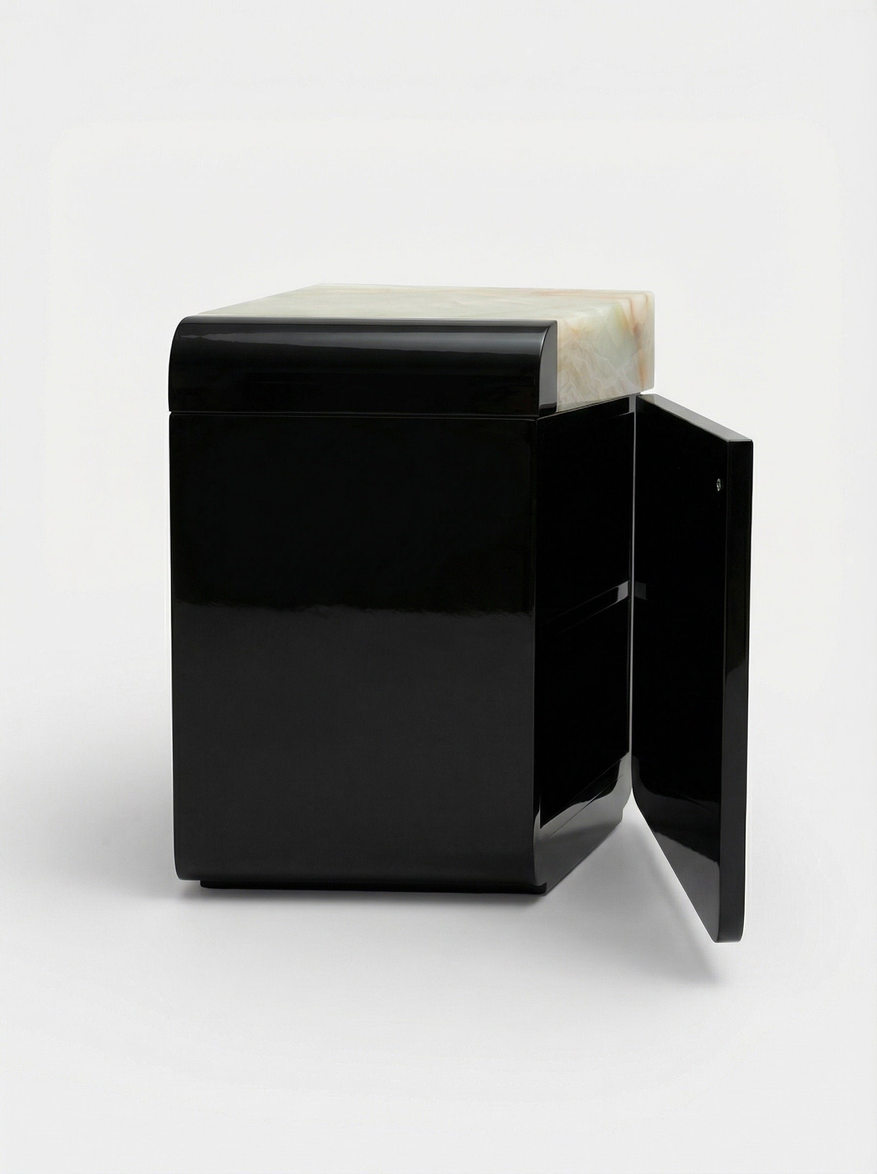 Amo Black Lacquered and Green Onyx — side view showing open drawer