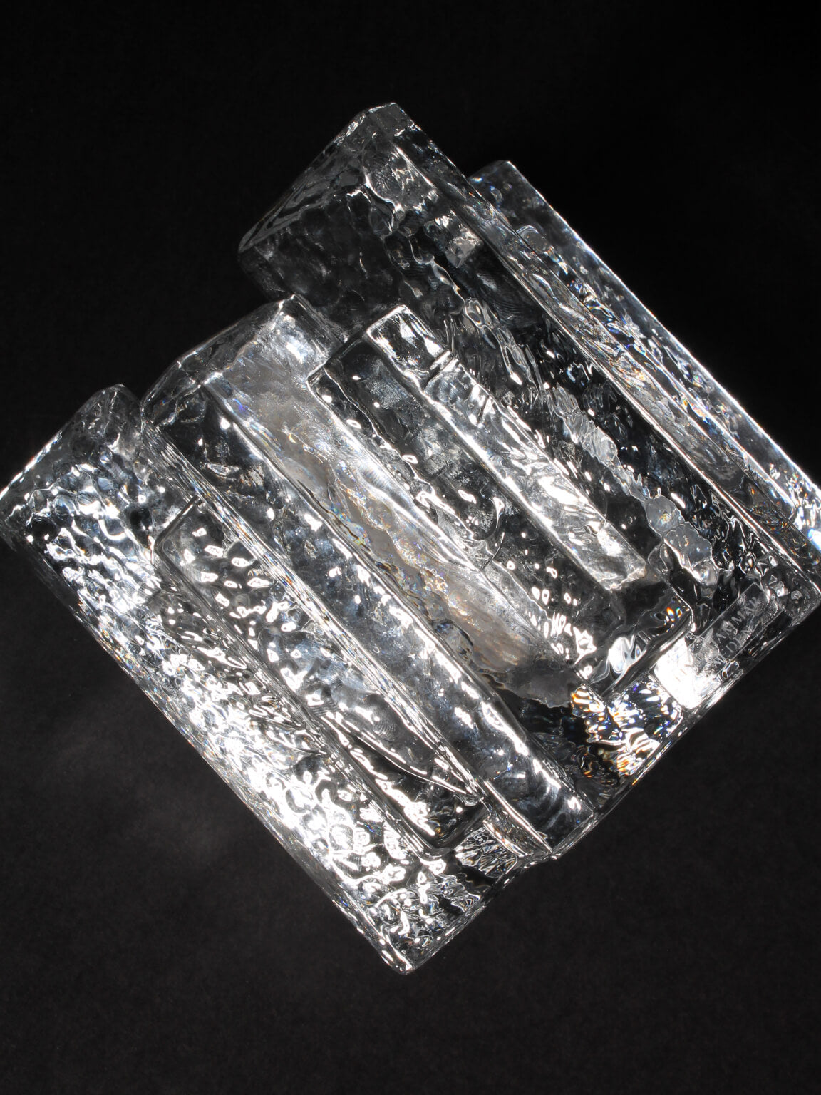 Brutalist Swedish Crystal Glass Candle Holder — side angle